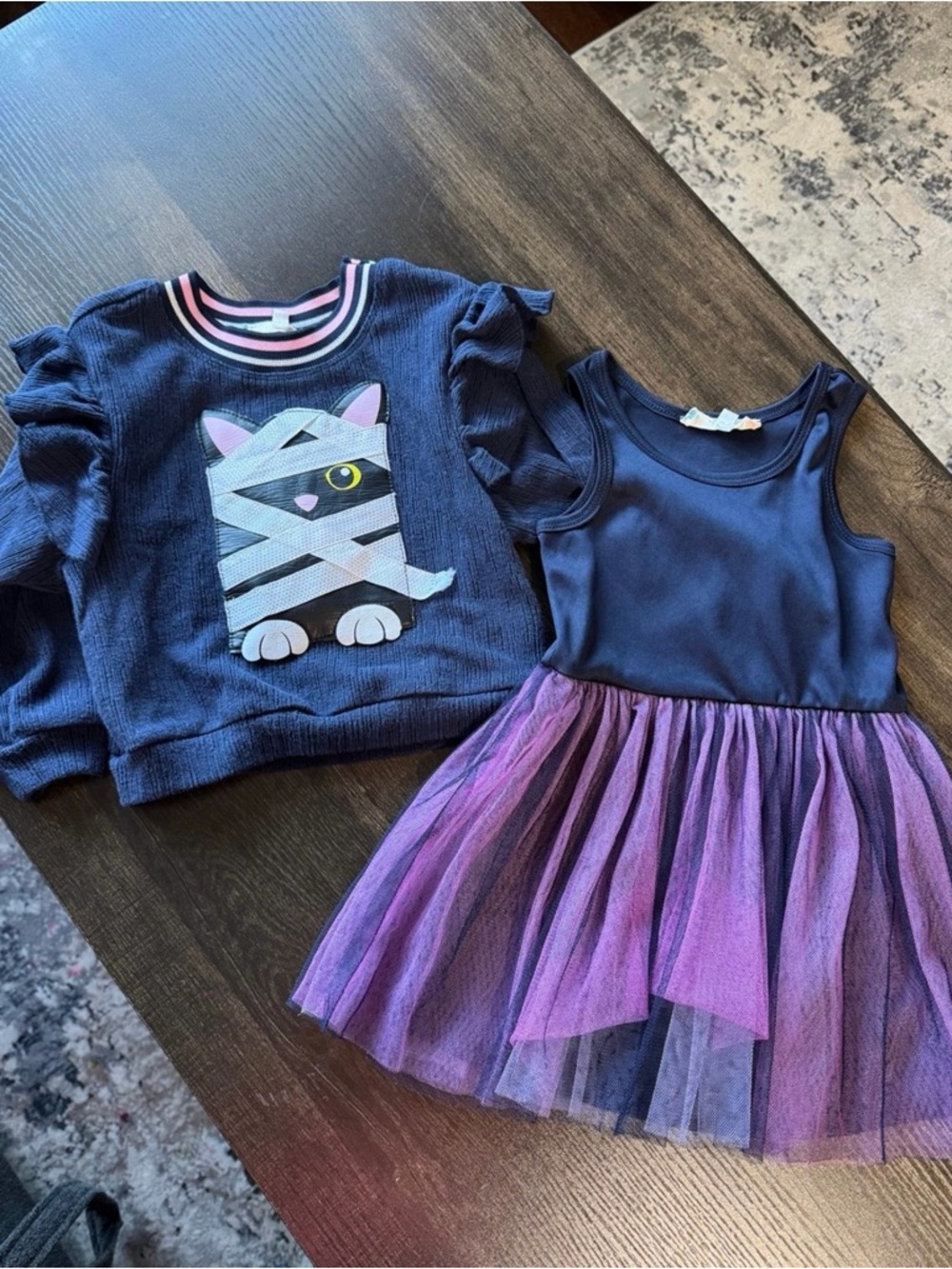 Truly Me Navy Halloween Cat Sweatshirt with Tulle Dress Set